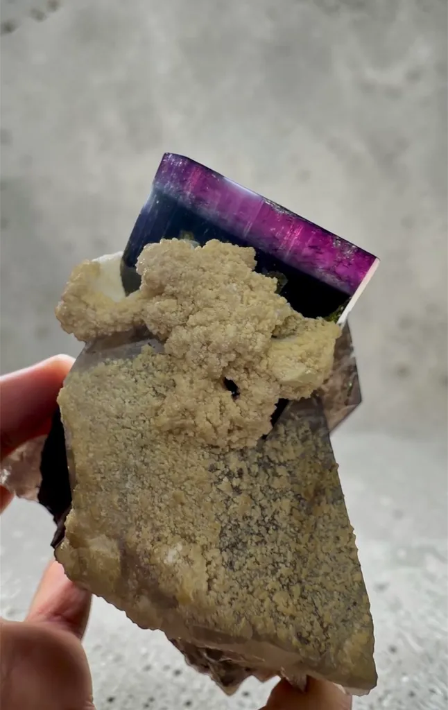 Purple cap Tourmaline with smoke Quartz on matrix specimen from Afghanistan - image 3