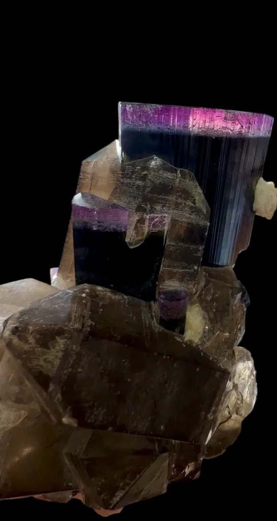Purple cap Tourmaline with smoke Quartz on matrix specimen from Afghanistan - image 2