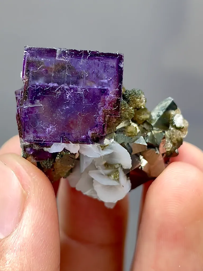 Purple Fluorite and Pyrite and Flaky Calcite Coexist comes from Yaogangxian,Hunan 30*20*25MM - image 4