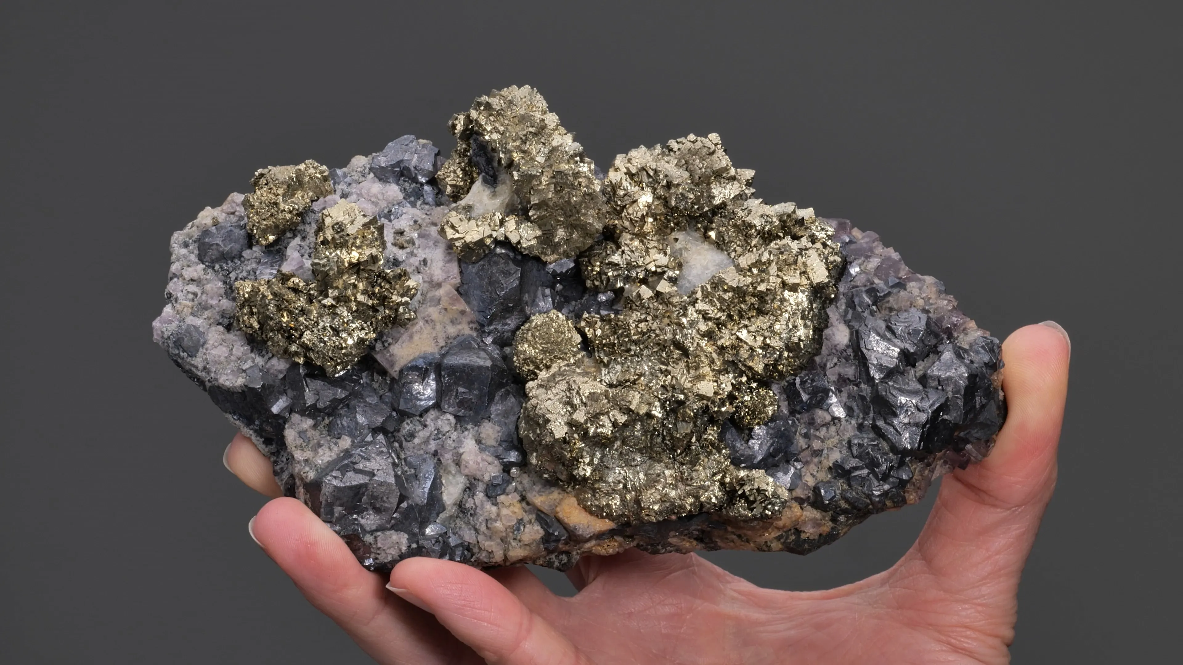 Pyrite and Galena on Fluorite - image 2