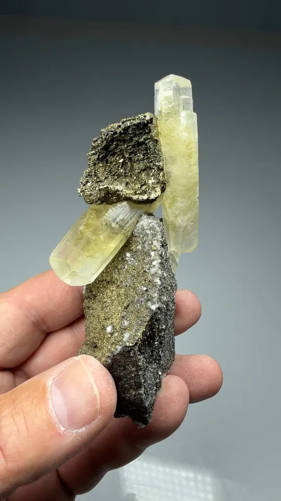 Pyrite cast after Galena with Calcite - image 2