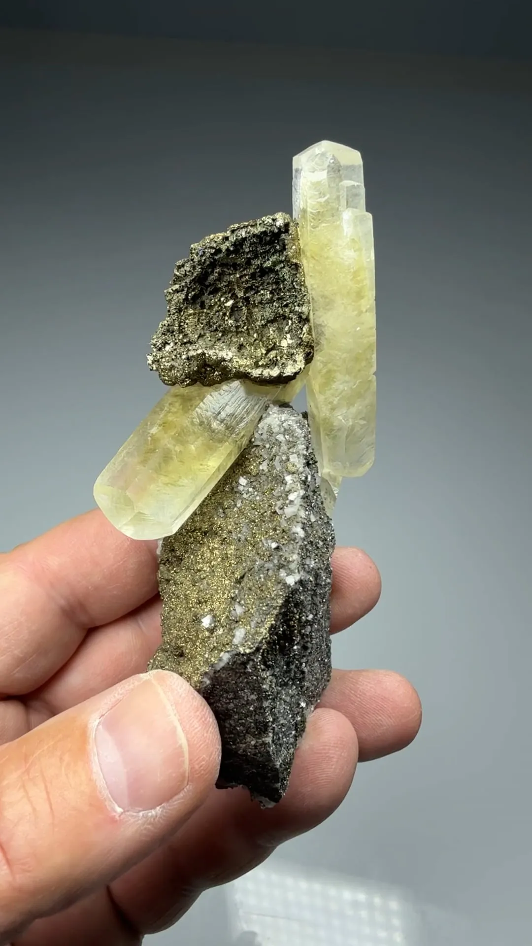 Pyrite cast after Galena with Calcite - image 2