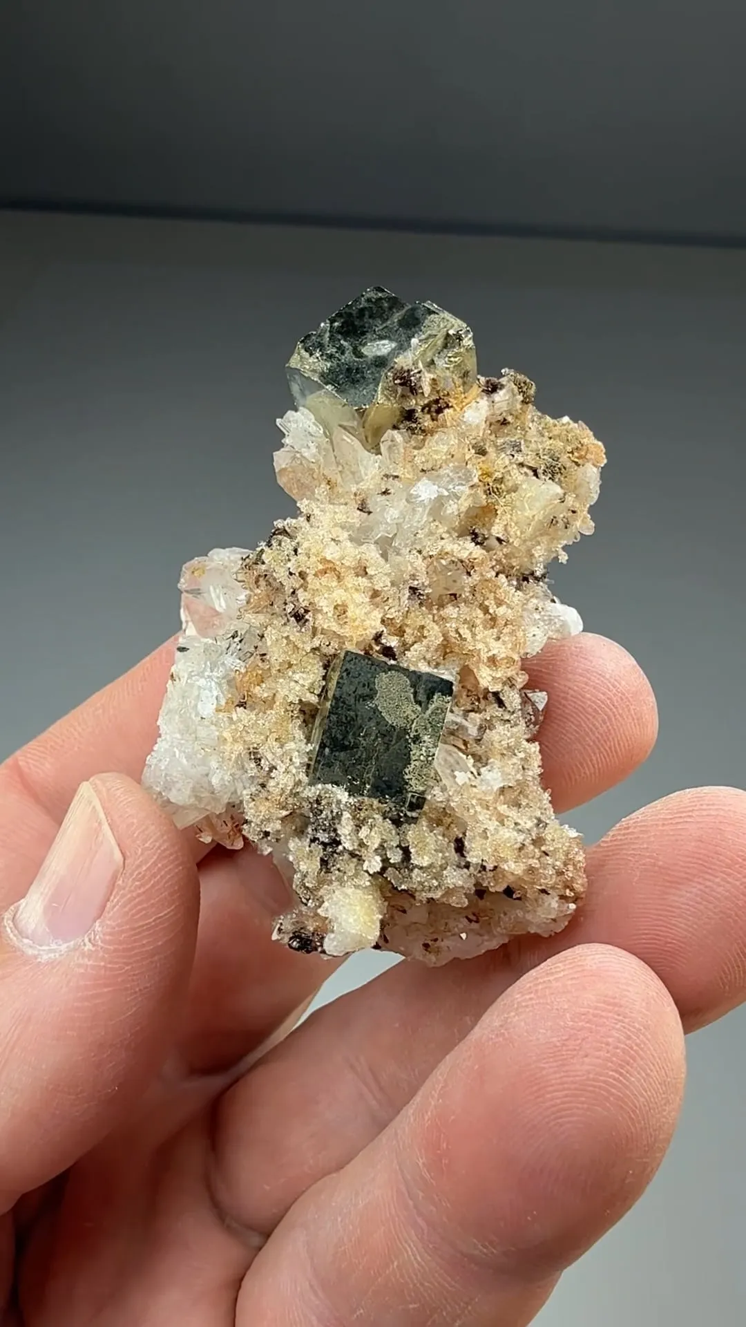Pyrite with Inesite, Hubeite, Quartz - image 2
