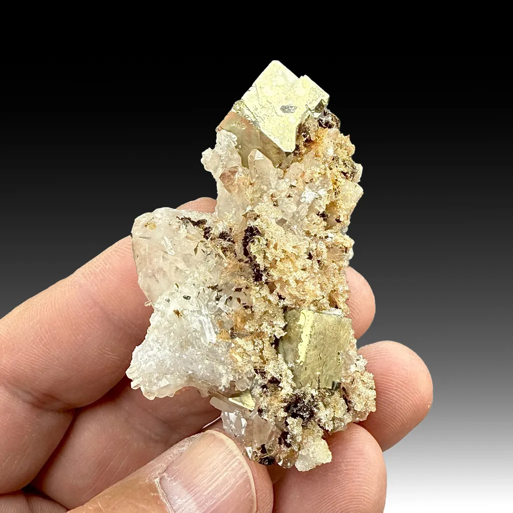 Pyrite with Inesite, Hubeite, Quartz image