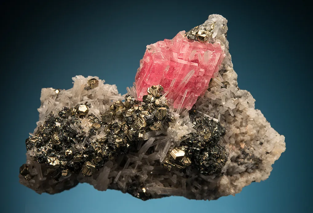 Pyrite with Quartz and Rhodochrosite image