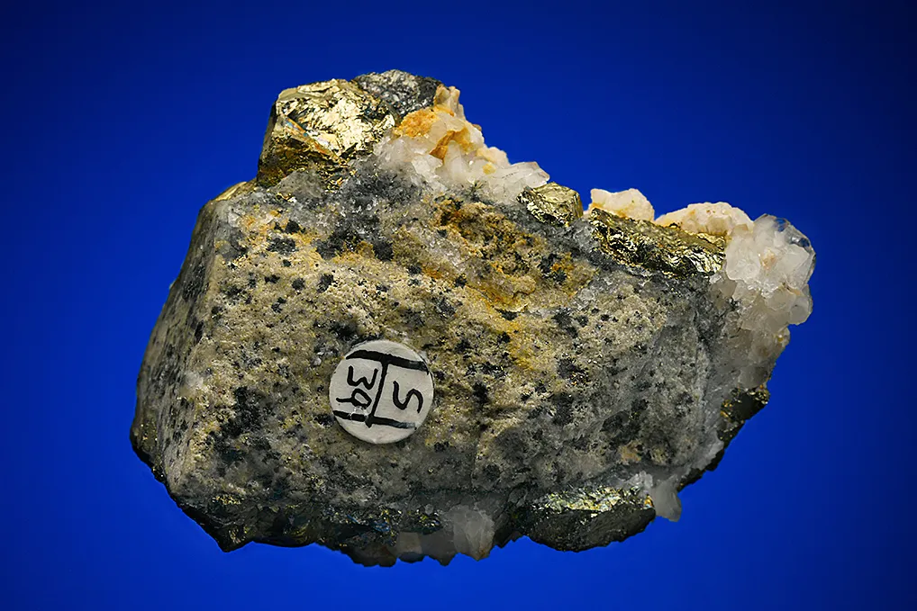 Pyrite with Tetrahedrite and Calcite on Quartz - image 2