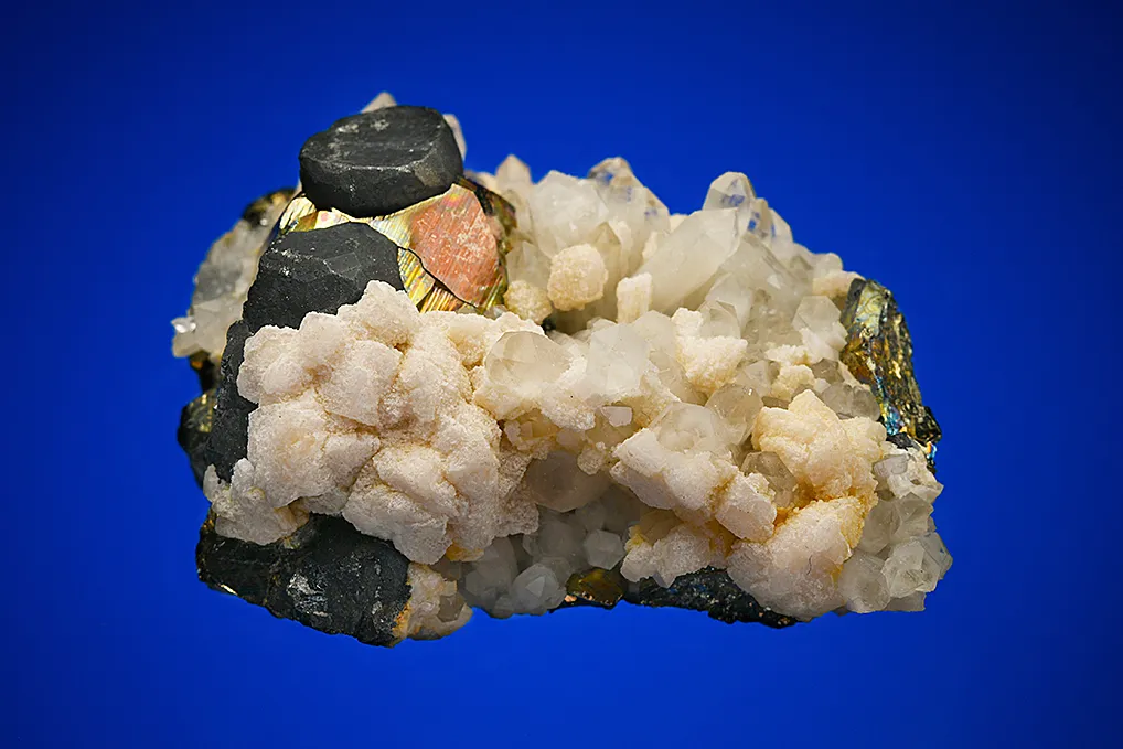Pyrite with Tetrahedrite and Calcite on Quartz - image 5