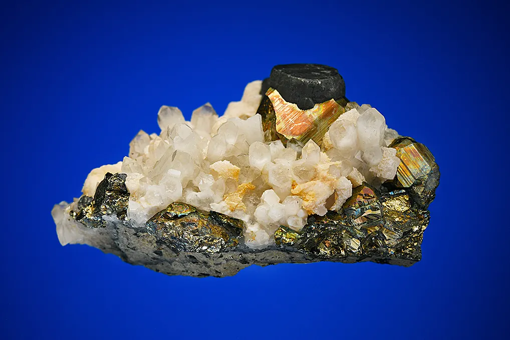 Pyrite with Tetrahedrite and Calcite on Quartz - image 4