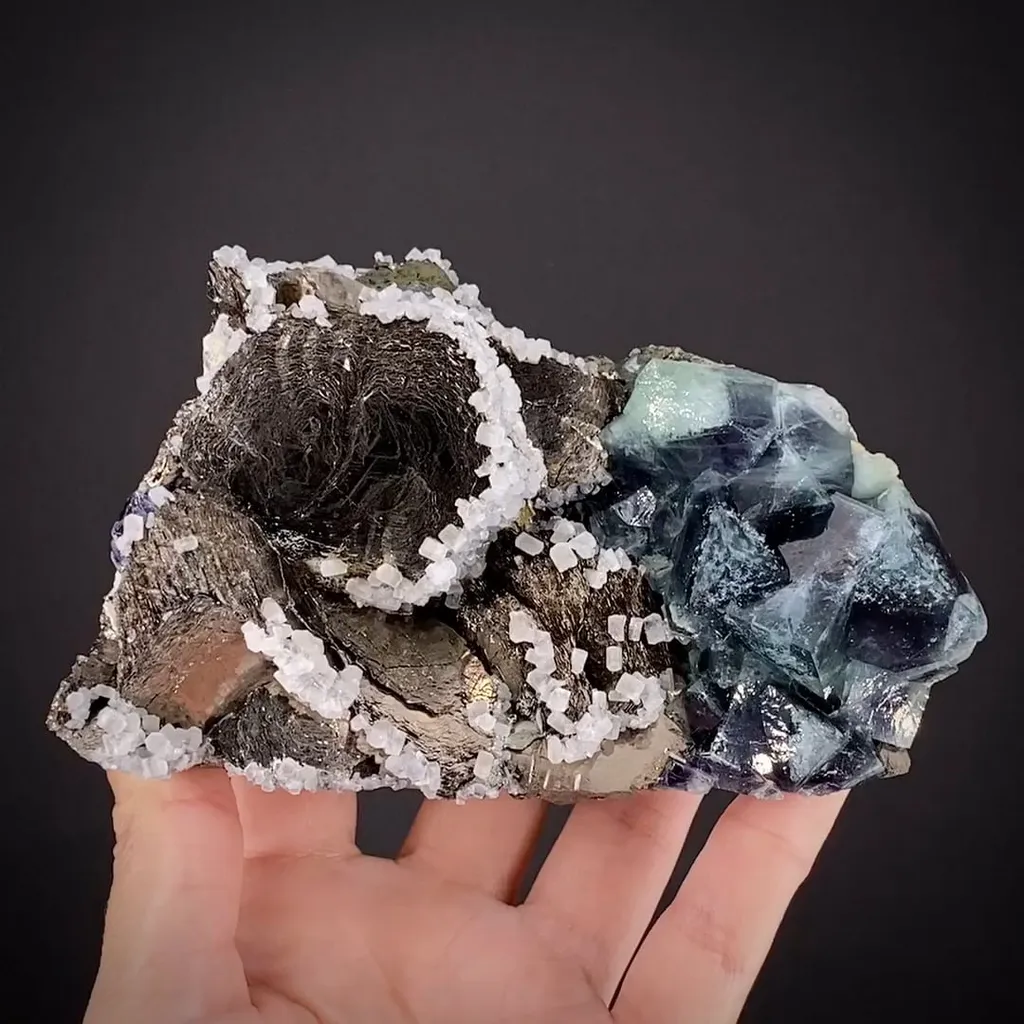 Pyrrhotite and Fluorite with Calcite (Illustrated) image