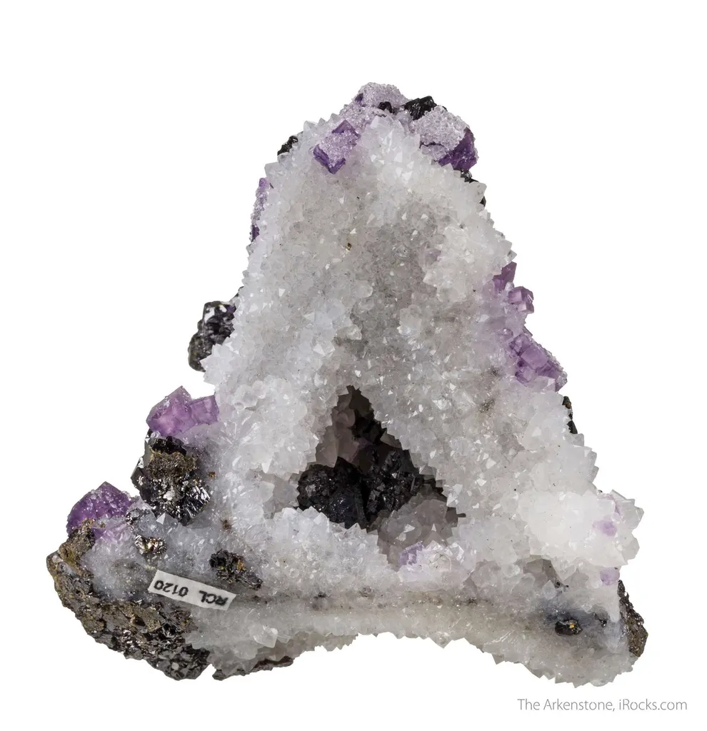 Quartz cast after Barite with Fluorite and Sphalerite image