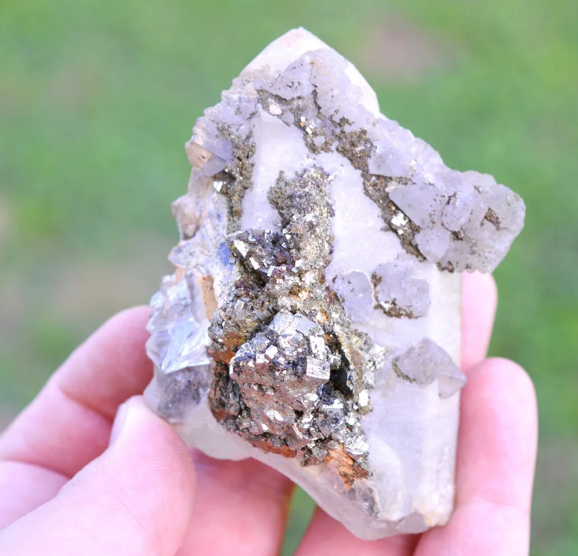 Quartz fluorite pyrite chalcopyrite 304 grams - Dal'negorsk, Primorskiy Kray, Russia - image 2