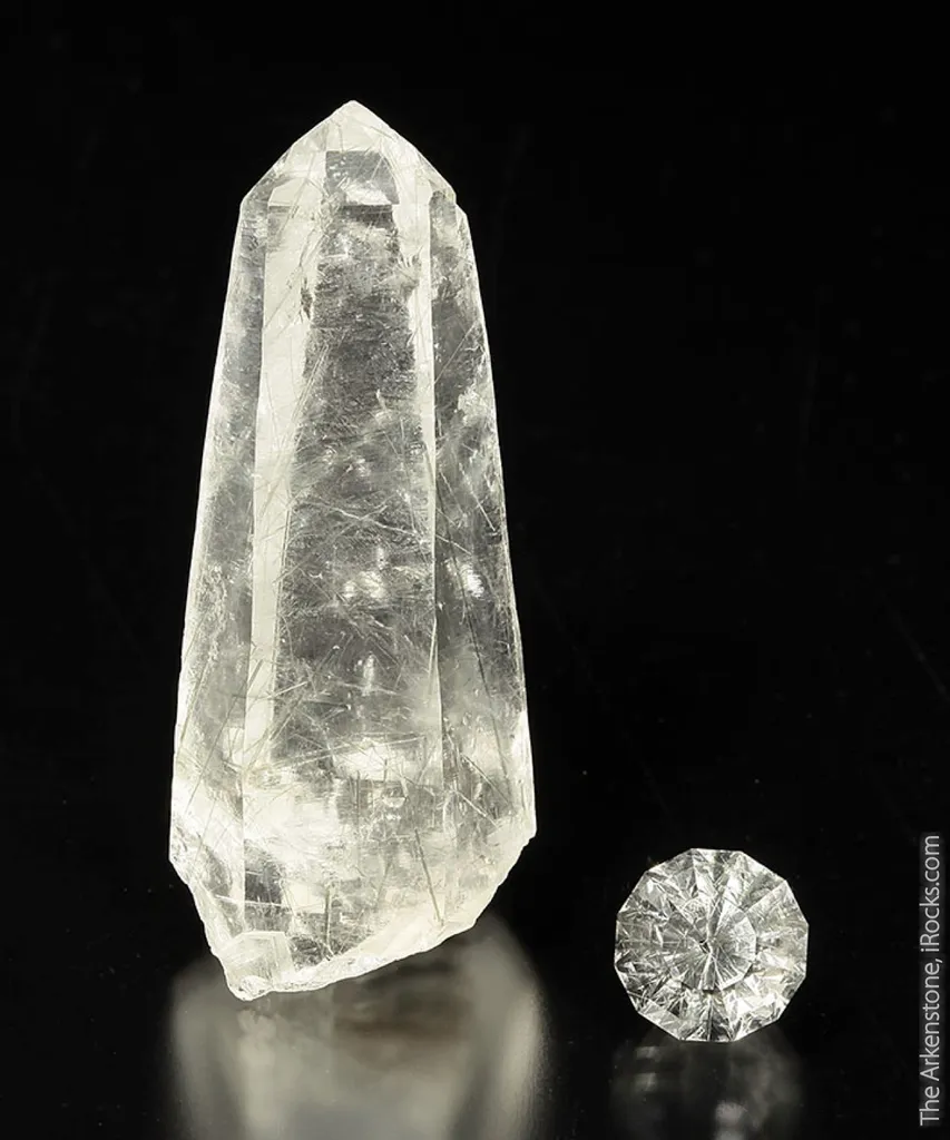 Quartz included with Actinolite (rough and cut set) image