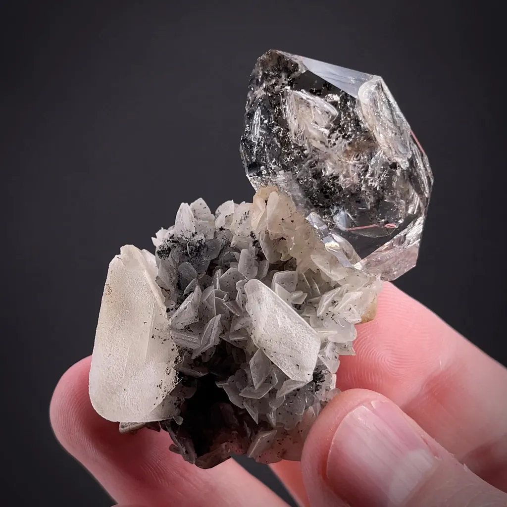 Quartz on Calcite with Anthraxolite (petroleum) image