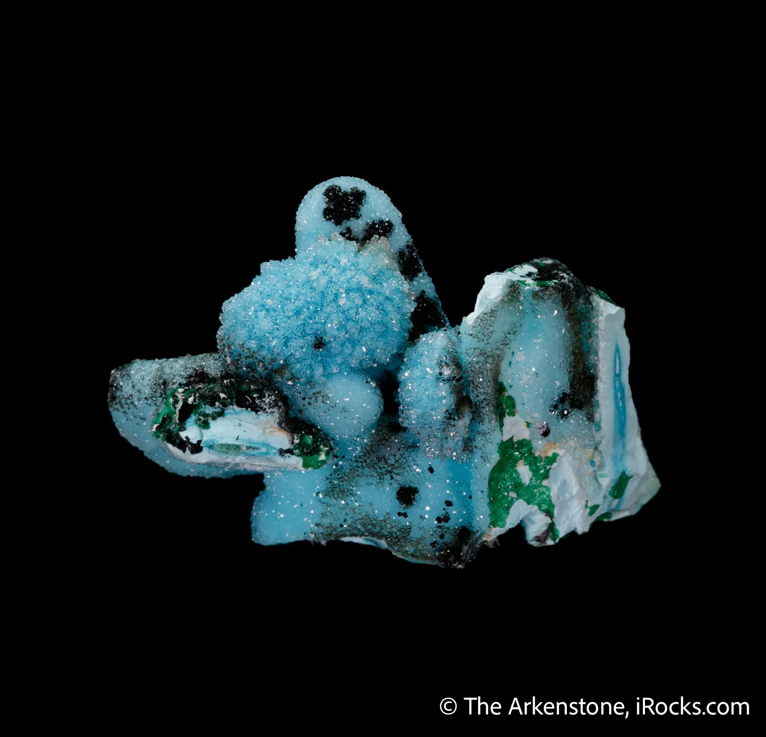 Quartz on Chrysocolla pseudo. after Malachite - image 5