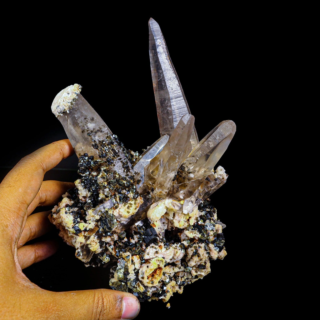 Quartz Spear with Rare Hexagon Mica with Feldspar Natural Mineral Specimen - image 6