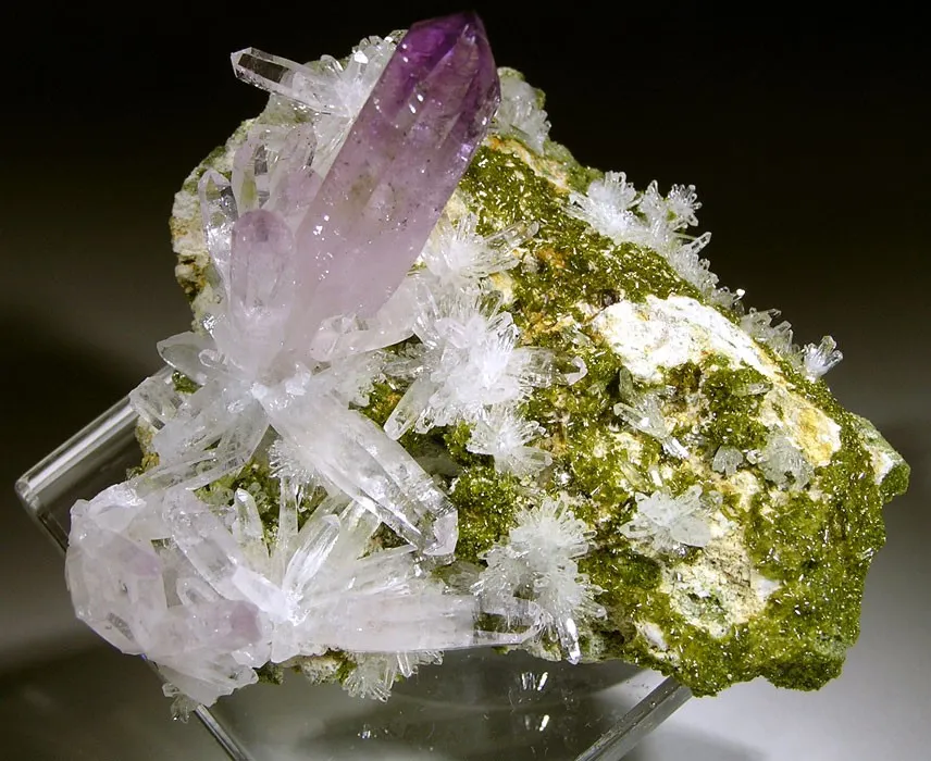Quartz (Var: Amethyst), Epidote image