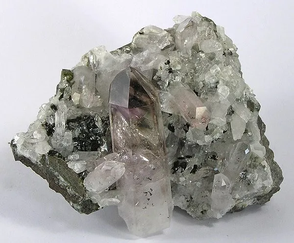 Quartz (Var: Amethyst), Quartz (Var: Smoky Quartz), Epidote, Lepidocrocite - image 1