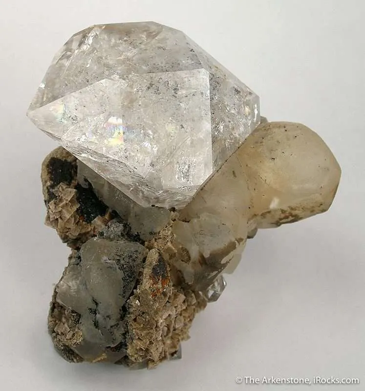Quartz Var. Herkimer Diamond on Calcite image