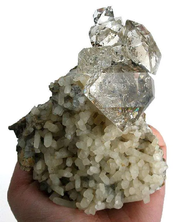 Quartz Var. Herkimer Diamond on Calcite image