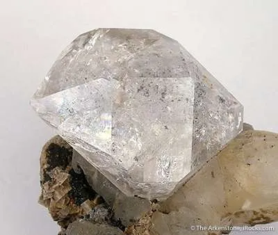 Quartz Var. Herkimer Diamond on Calcite - image 2