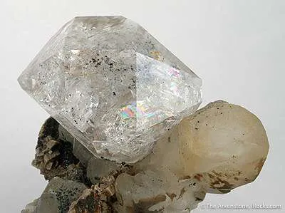 Quartz Var. Herkimer Diamond on Calcite - image 3
