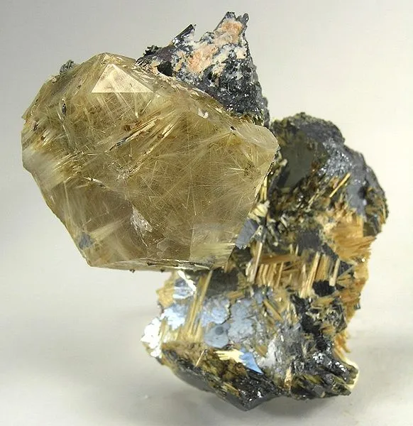 Quartz (Var: Rutilated Quartz), Hematite - image 1