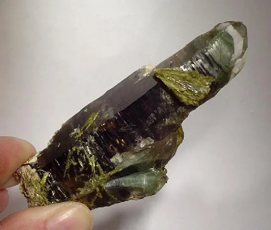 Quartz (Var: Smoky Quartz), Epidote image