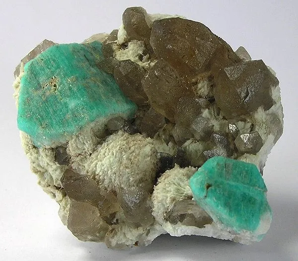 Quartz (Var: Smoky Quartz), Microcline (Var: Amazonite) image