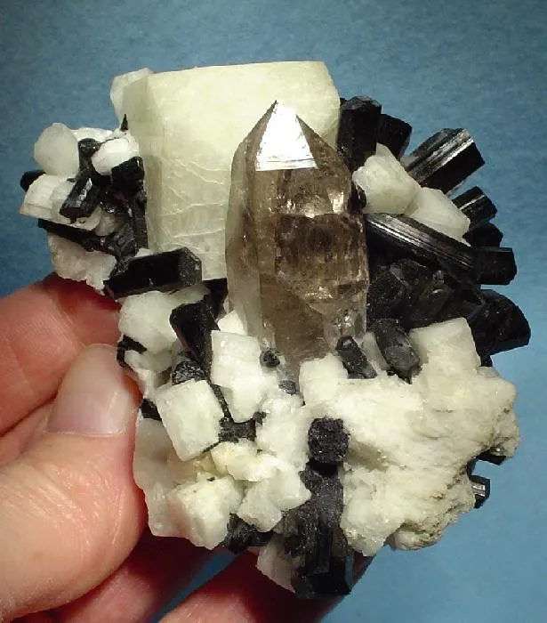 Quartz (Var: Smoky Quartz), Schorl, Microcline, Albite image