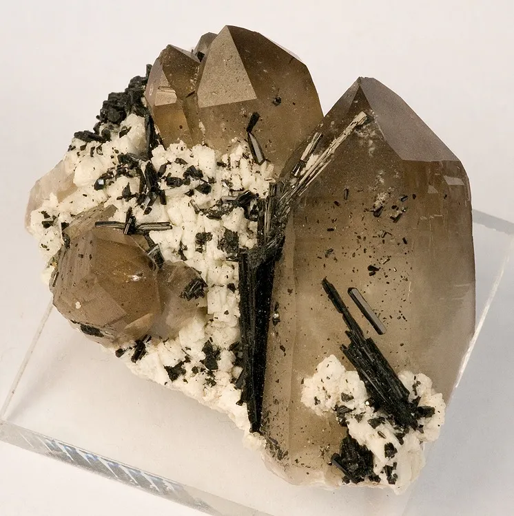 Quartz (Var: Smoky Quartz), Schorl, Microcline image