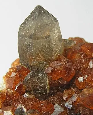 Quartz (Var: Smoky Quartz), Spessartine - image 2