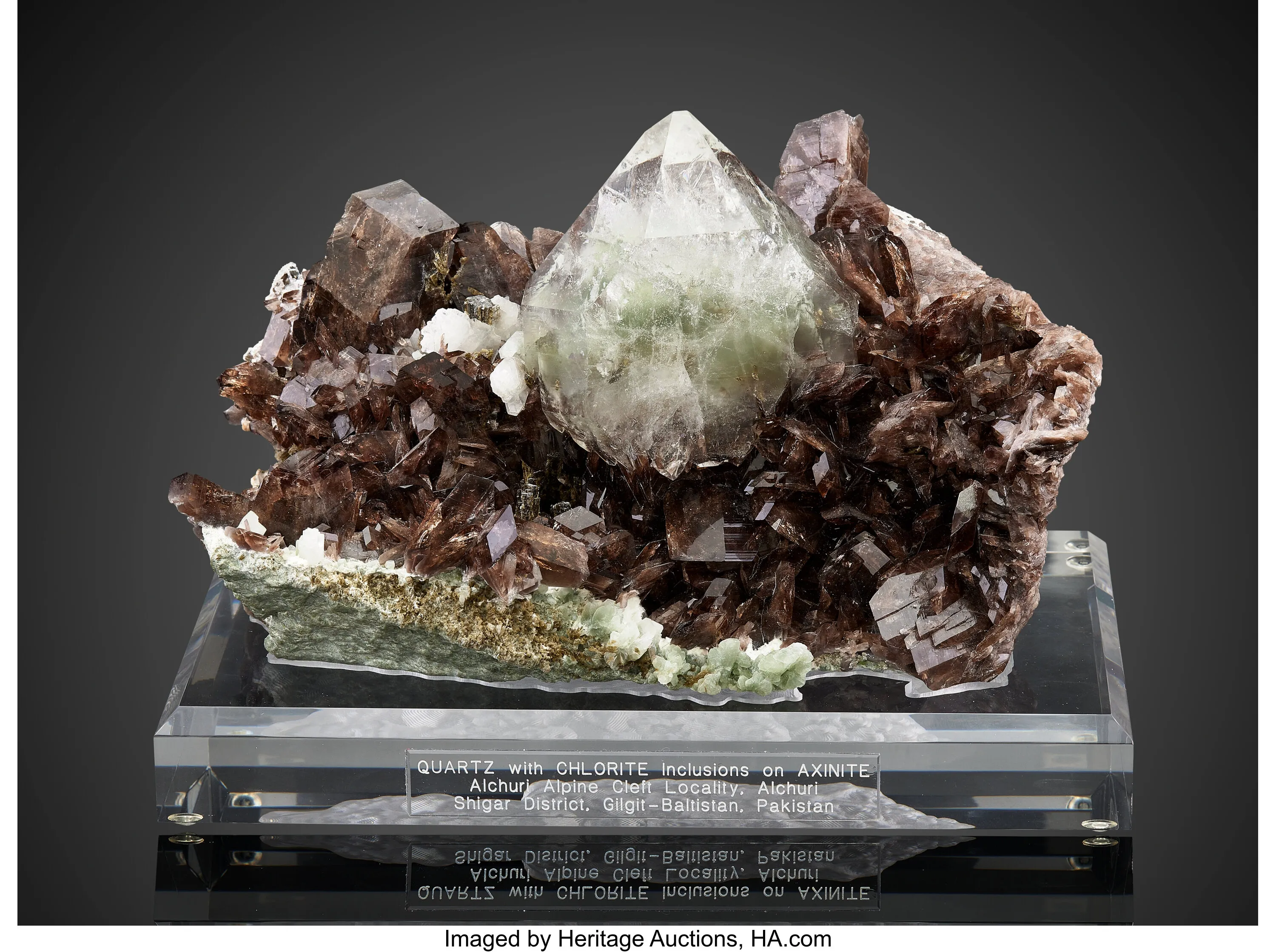 Quartz with Chlorite Inclusions on Axinite - image 1