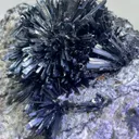 Radiant Spray‑Shaped Stibnite Cluster on Purple Fluorite Matrix, Xikuangshan Mine, Hunan, China - image 3