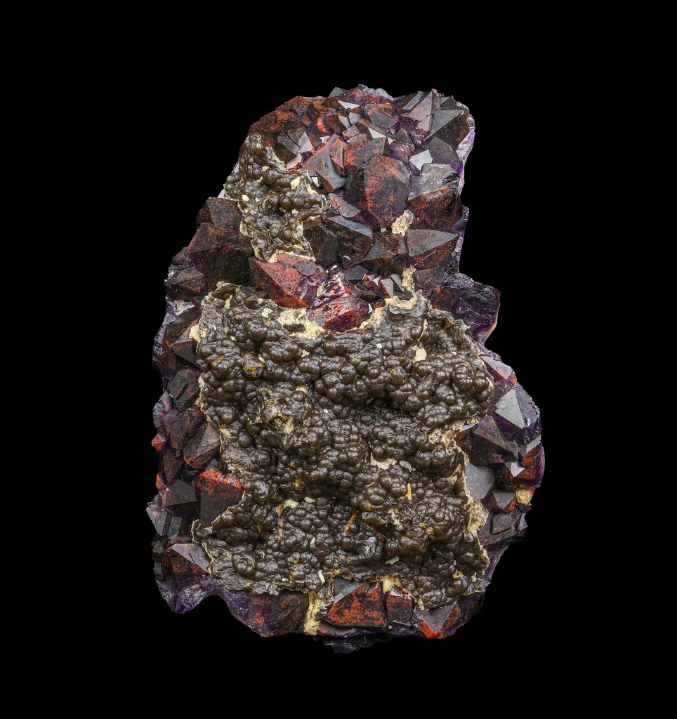 Rare Alien Amethyst Crystal Cluster with Botryoidal Goethite Coating – Unique Natural Mineral Specimen from Telangana, India image