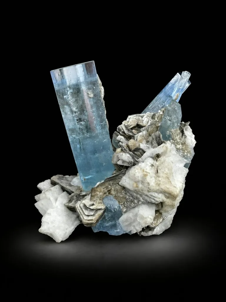 Rare Aquamarine Crystals V/Y Formation on Feldspar Matrix – Skardu Pakistan image