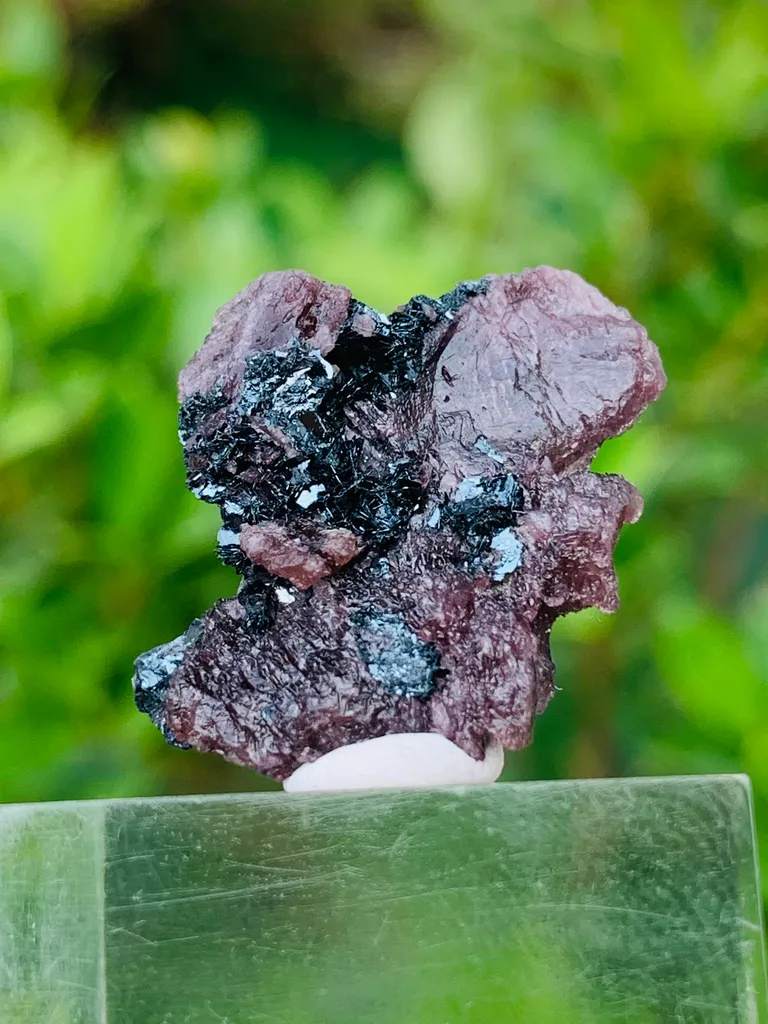 Rare Axinite with Magnetite Crystal Specimen – Dark Metallic Mineral Combination image