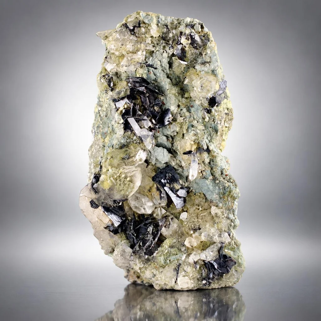 Rare Black Brookite Cluster with Quartz on Matrix from Pakistan - image 5