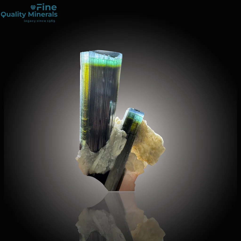 Rare Blue-Cap & Green Tourmaline on Natural Matrix image