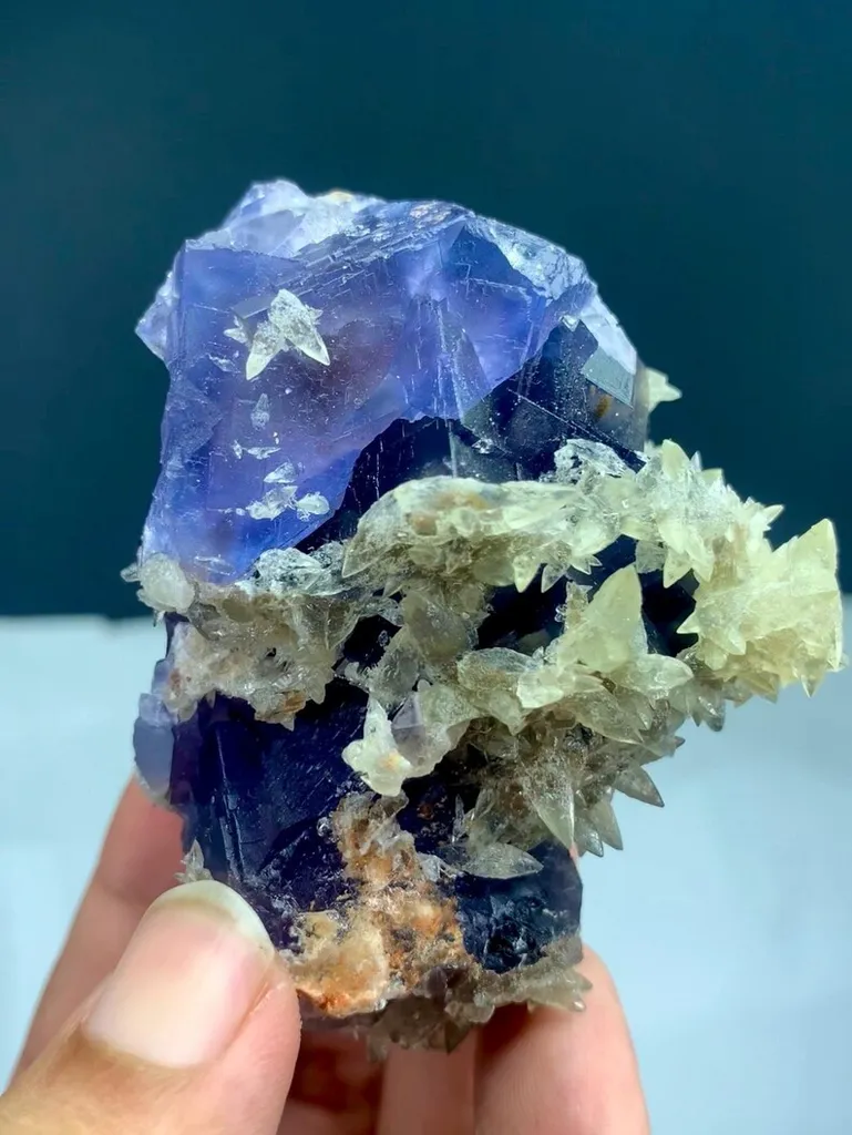 Rare Blue Fluorite Specimen on Matrix with Calcite - Natural Pakistan Mineral - image 3