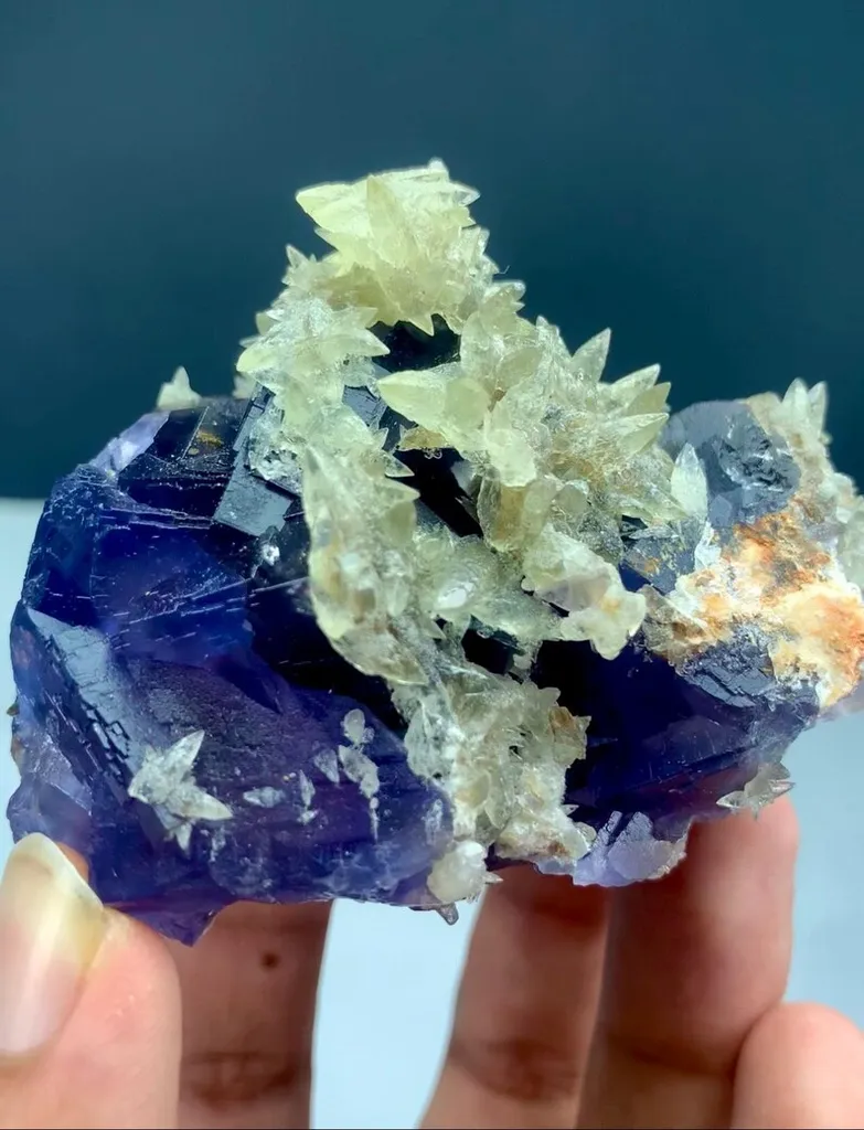 Rare Blue Fluorite Specimen on Matrix with Calcite - Natural Pakistan Mineral - image 5