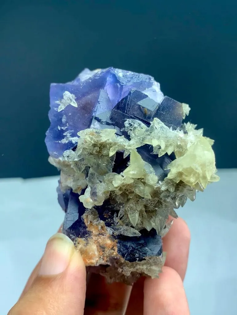 Rare Blue Fluorite Specimen on Matrix with Calcite - Natural Pakistan Mineral - image 2