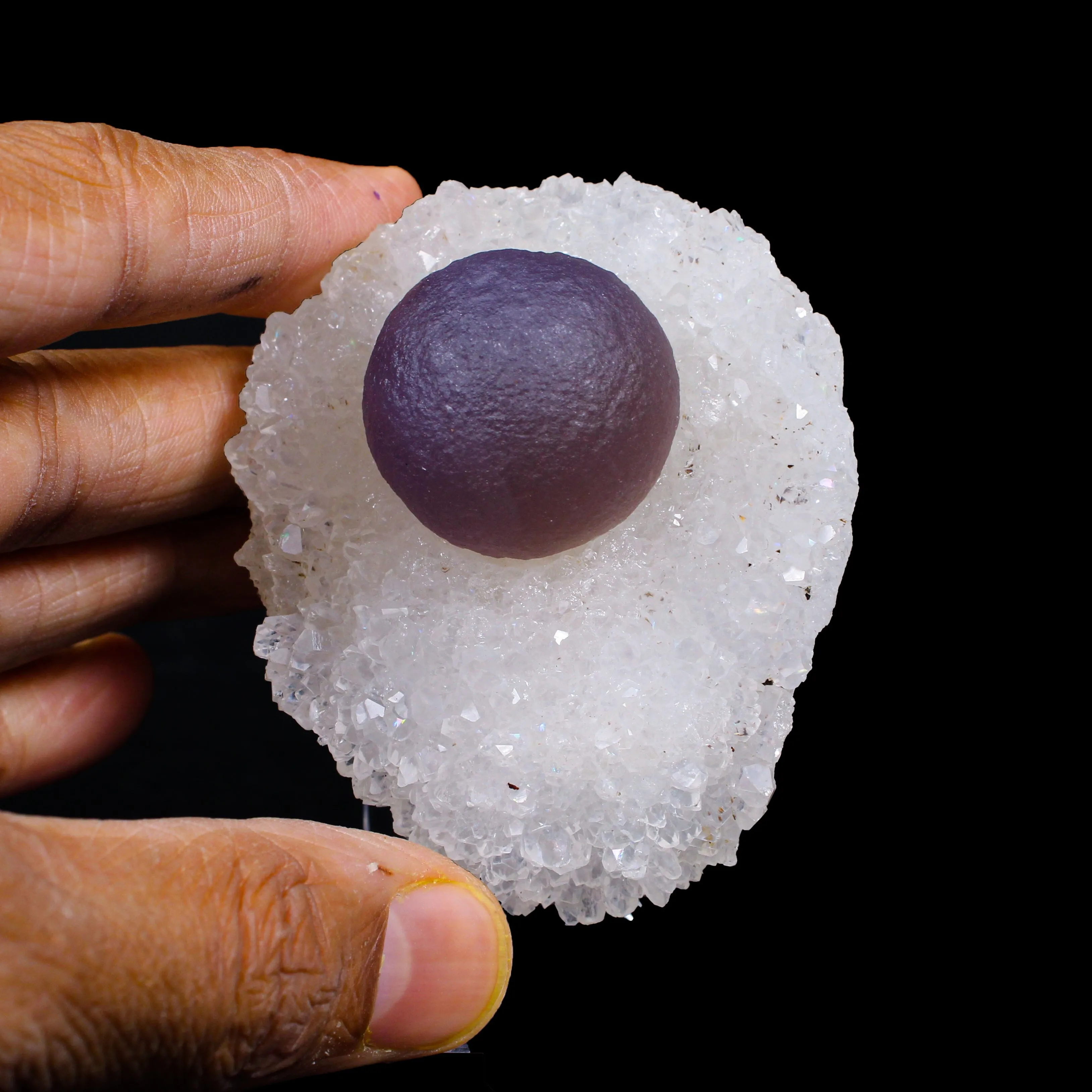 Rare Botryoidal Dark Purple Fluorite on Sparkling Quartz – Natural Mineral Specimen from Madhya Pradesh, India G - image 4