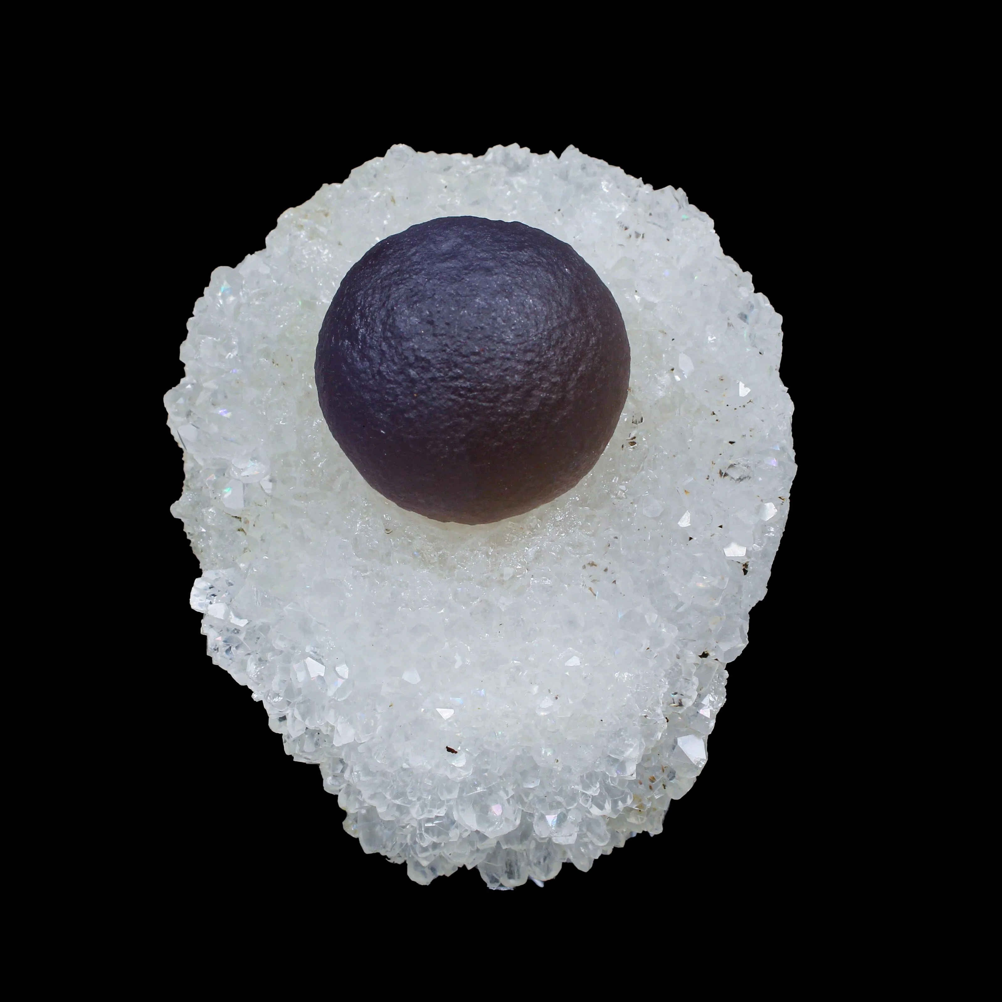 Rare Botryoidal Dark Purple Fluorite on Sparkling Quartz – Natural Mineral Specimen from Madhya Pradesh, India G - image 1