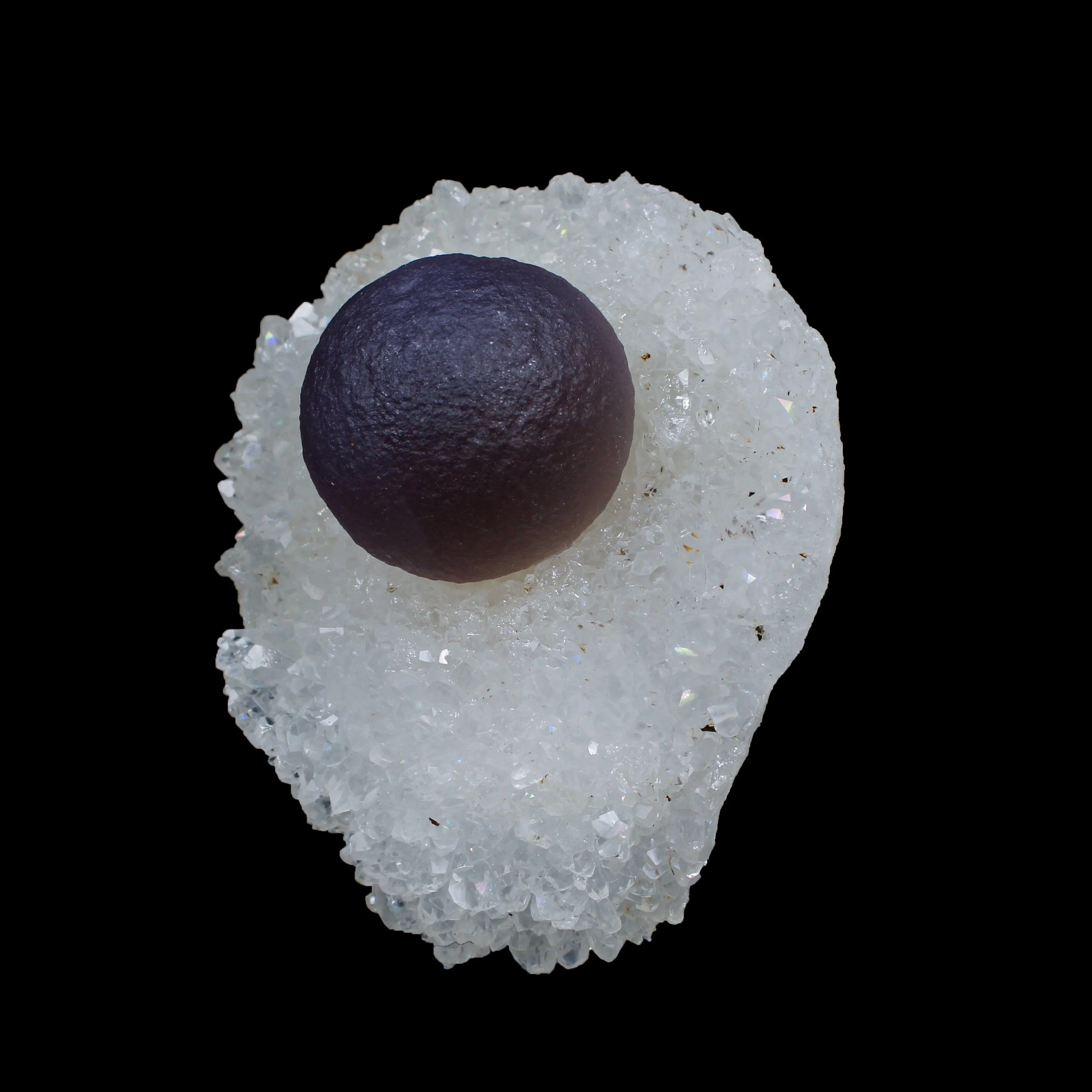 Rare Botryoidal Dark Purple Fluorite on Sparkling Quartz – Natural Mineral Specimen from Madhya Pradesh, India G - image 3
