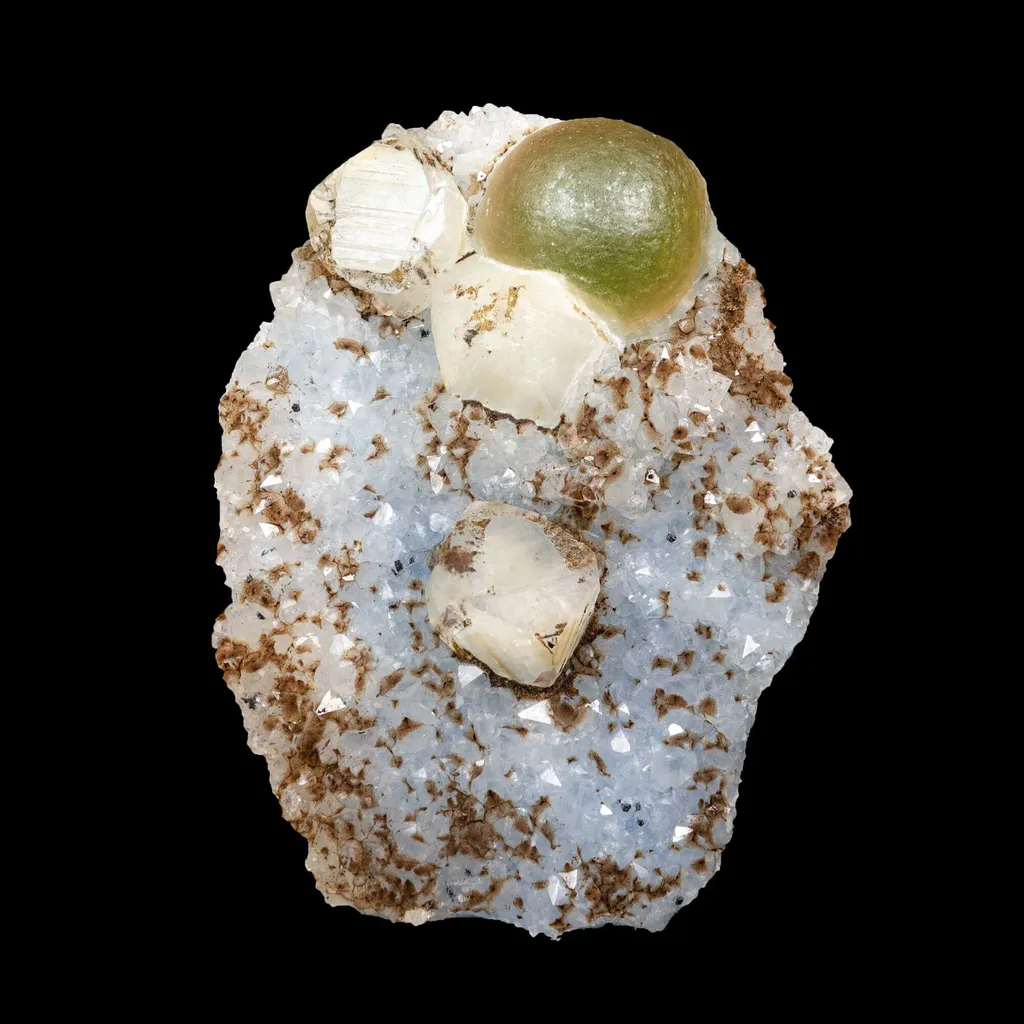 Rare botryoidal fluorite with calcite cube from India—premium natural zeolite specimen for collectors and crystal healers image