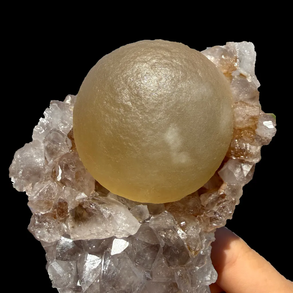 Rare Botryoidal Yellow Fluorite Ball on Amethyst Quartz Cluster – Natural Mineral Specimen from Madhya Pradesh - image 6