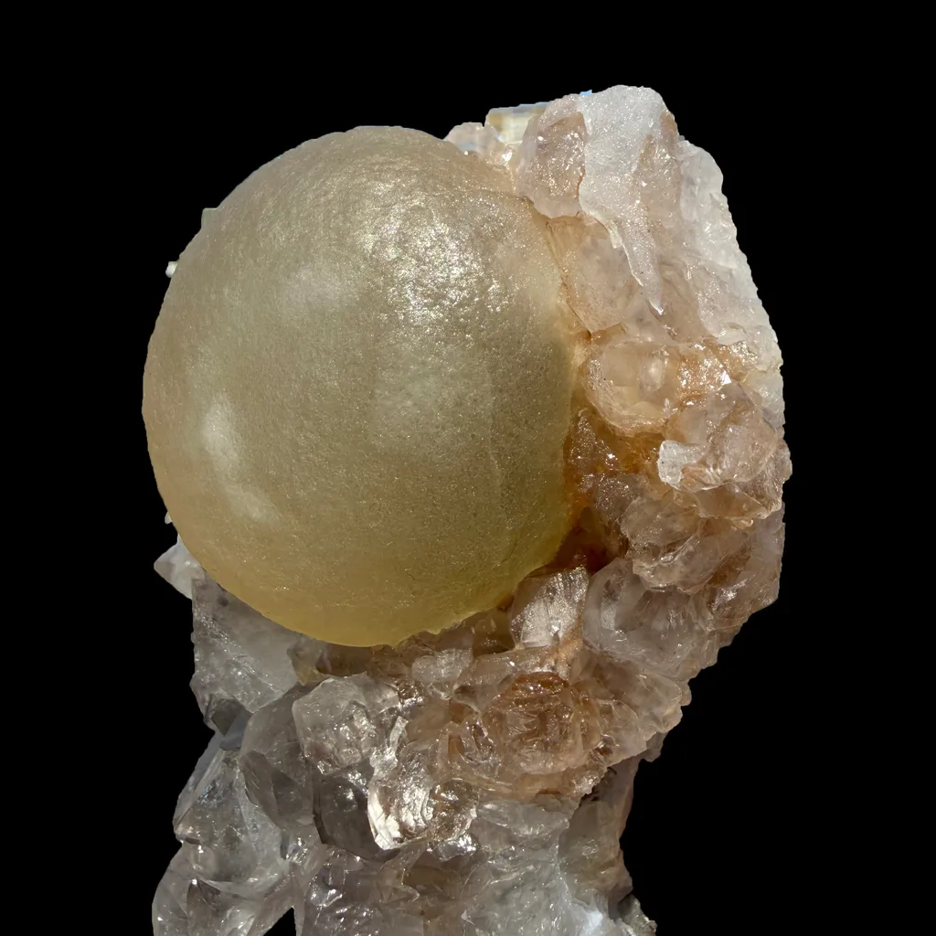 Rare Botryoidal Yellow Fluorite Ball on Amethyst Quartz Cluster – Natural Mineral Specimen from Madhya Pradesh - image 7