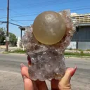 Rare Botryoidal Yellow Fluorite Ball on Amethyst Quartz Cluster – Natural Mineral Specimen from Madhya Pradesh - image 2