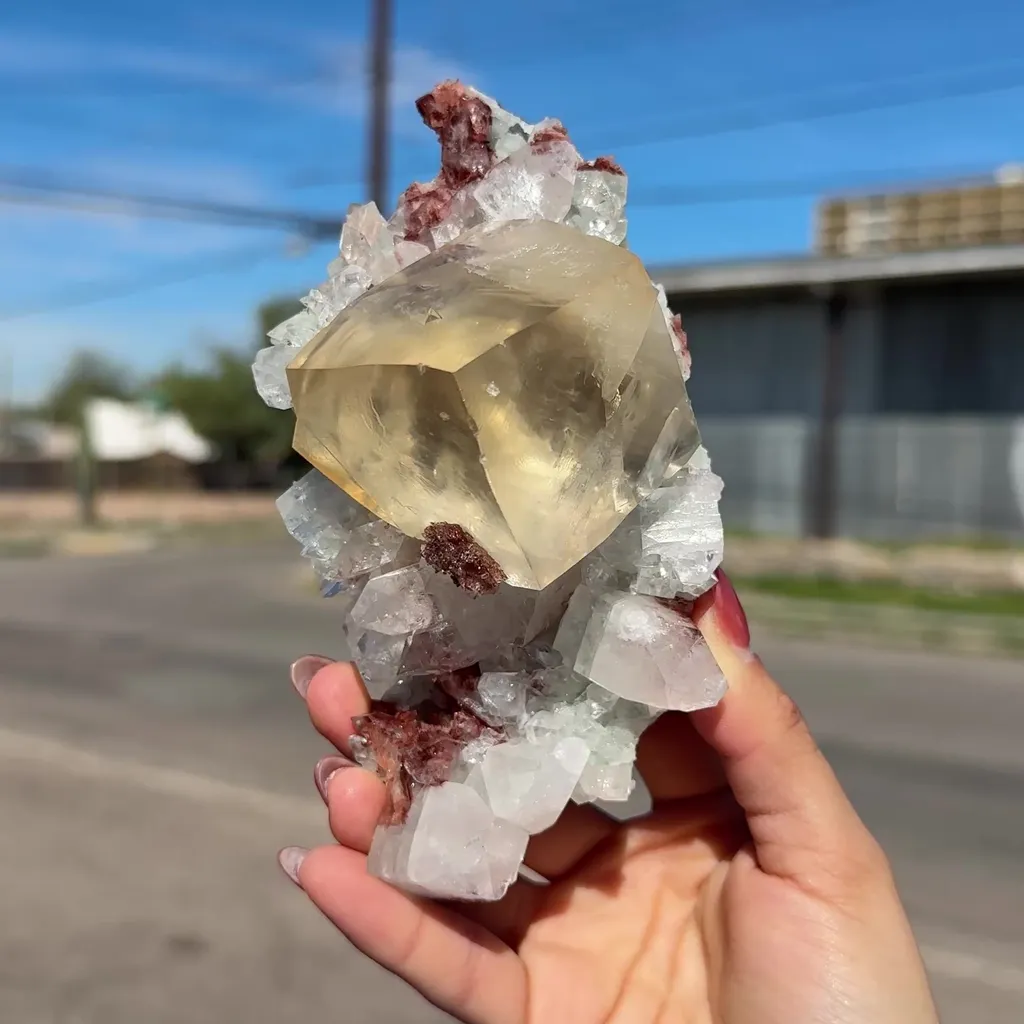 Rare Calcite Cube with Red Apophyllite – Natural Indian Zeolite Mineral Specimen | Collector Grade Crystal Display Piece - image 7