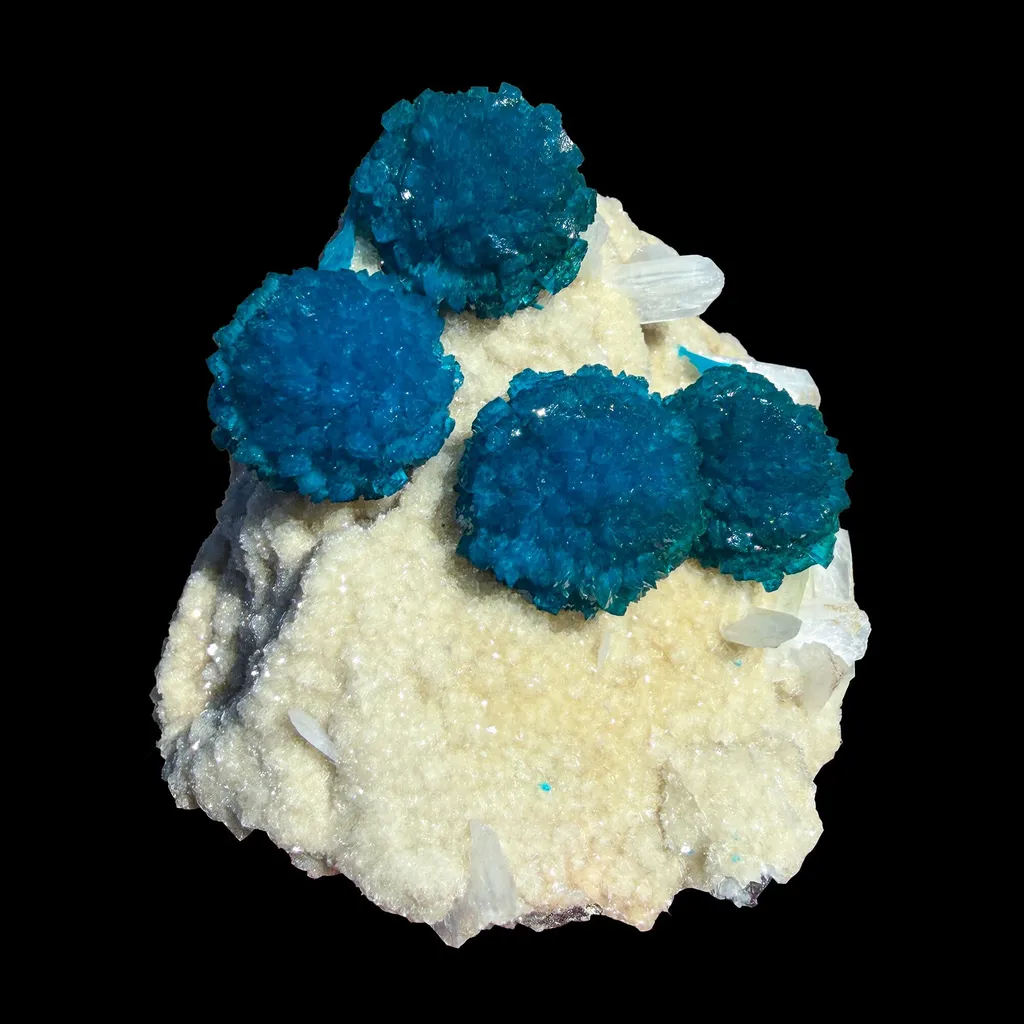Rare Cavansite with Stilbite on Shimmering Heulandite – Self Standing Lustrous Terminated Crystal Mineral Specimen from India | Collector Display Piece image